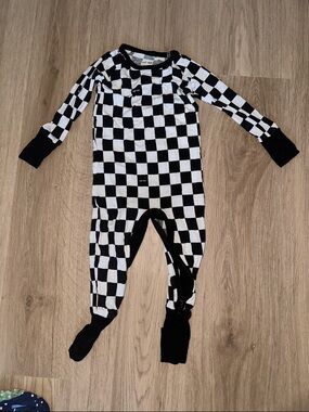Little Sleepies Black and White Checkerboard Footed One-Piece